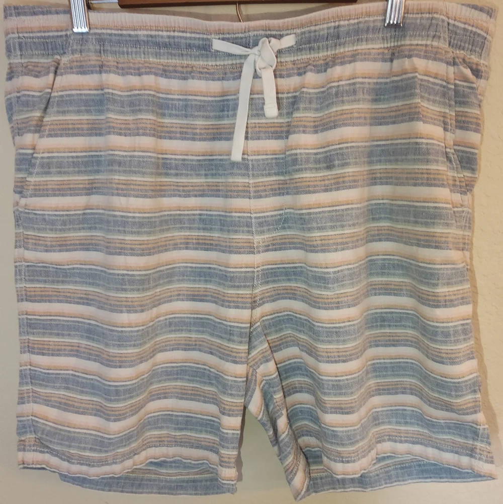 Old Navy Linen Blend Shorts Mens XL Blue Pink White Pastel Coastal Relaxed‎ Fit